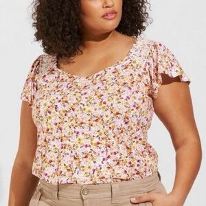 TORRID Super Soft Smocked Flutter Sleeve Flroal Top